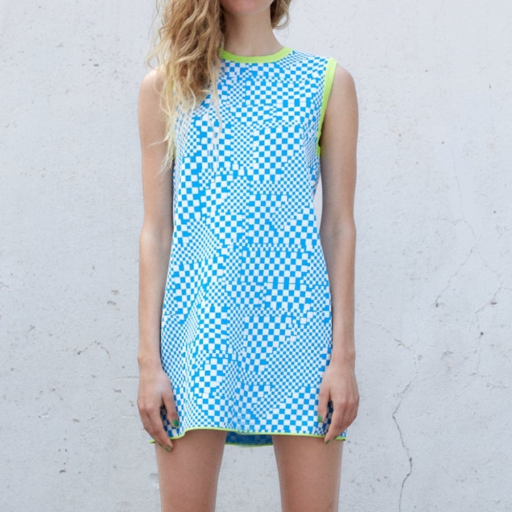 Zara Retro blue and yellow Plaid mini dress size medium